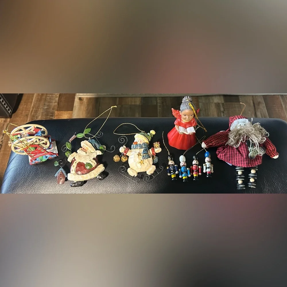 9- Assorted Holiday Ornaments - Santa, Angel, Snowman, Nutcracker, etc